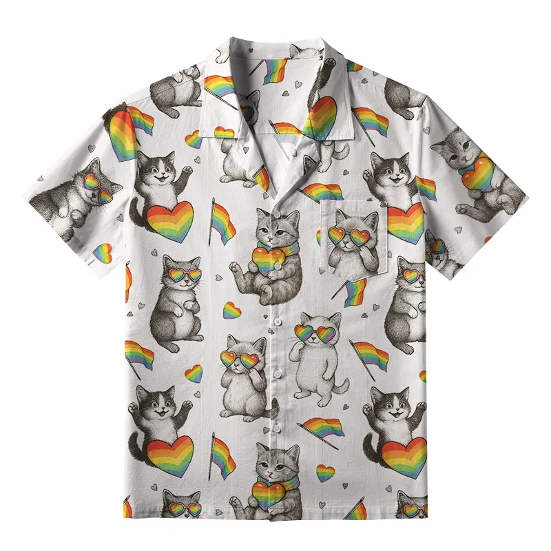 Tokyo-Tiger Kawaii Pride Cat Rainbow Accessories On Aloha Hawaiian Shirt