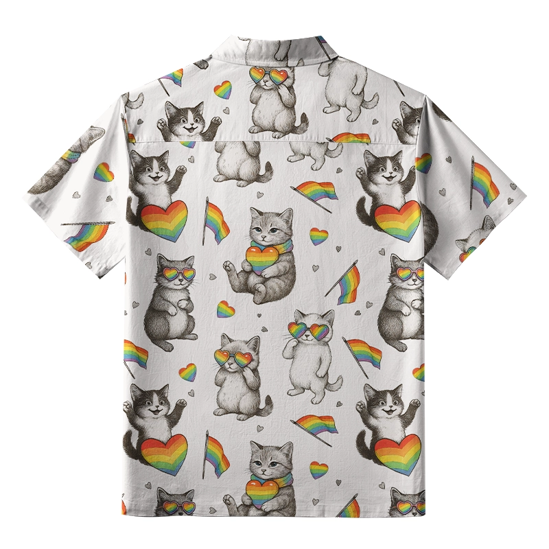 Tokyo-Tiger Kawaii Pride Cat Rainbow Accessories On Button-up Shirt