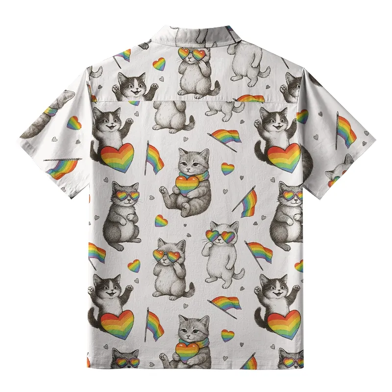 Tokyo-Tiger Kawaii Pride Cat Rainbow Accessories On Aloha Hawaiian Shirt