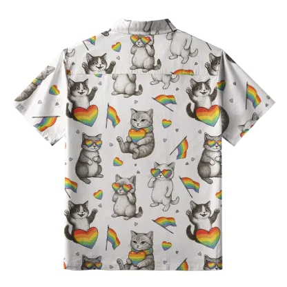 Tokyo-Tiger Kawaii Pride Cat Rainbow Accessories On Button-up Shirt