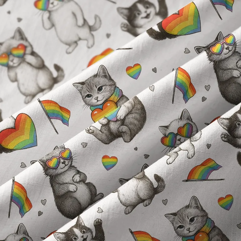 Tokyo-Tiger Kawaii Pride Cat Rainbow Accessories On Button-up Shirt