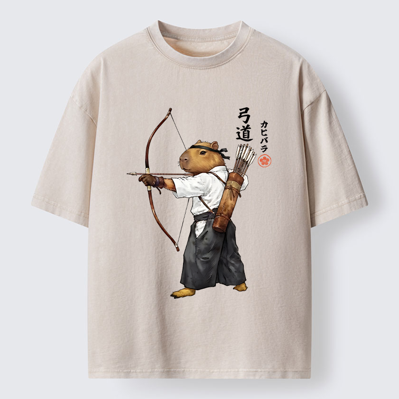 Tokyo-Tiger Capybara Kyudo Meme Washed T-Shirt