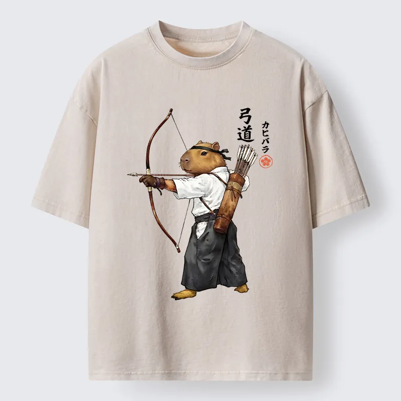 Tokyo-Tiger Capybara Kyudo Meme Washed T-Shirt