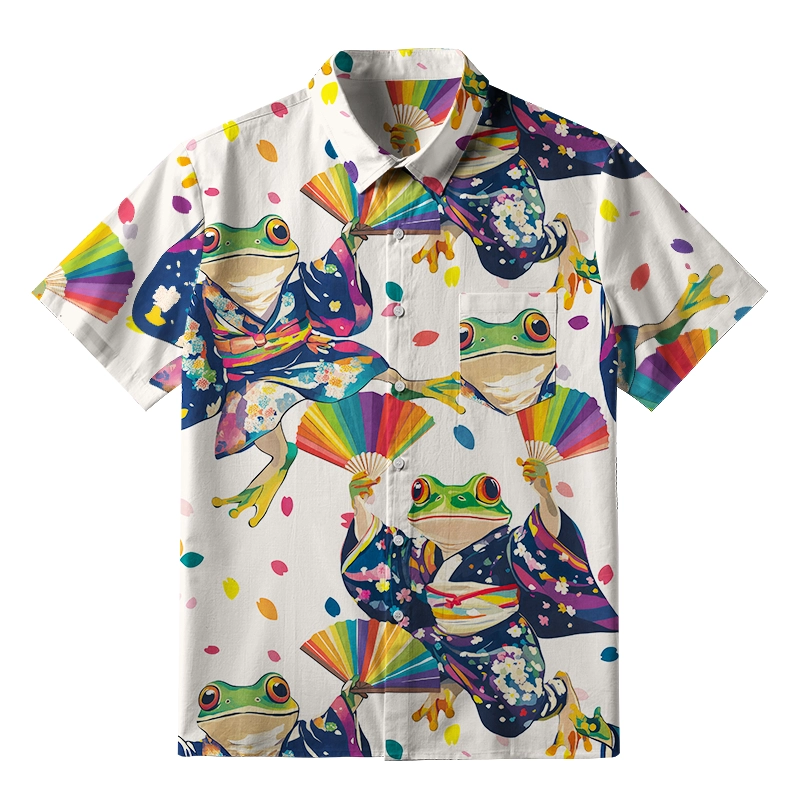 Tokyo-Tiger Pride Rainbow Dancing Frog Button-up Shirt