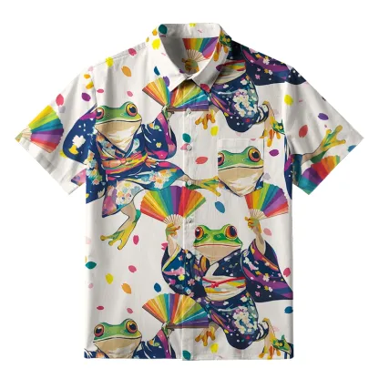 Tokyo-Tiger Pride Rainbow Dancing Frog Button-up Shirt