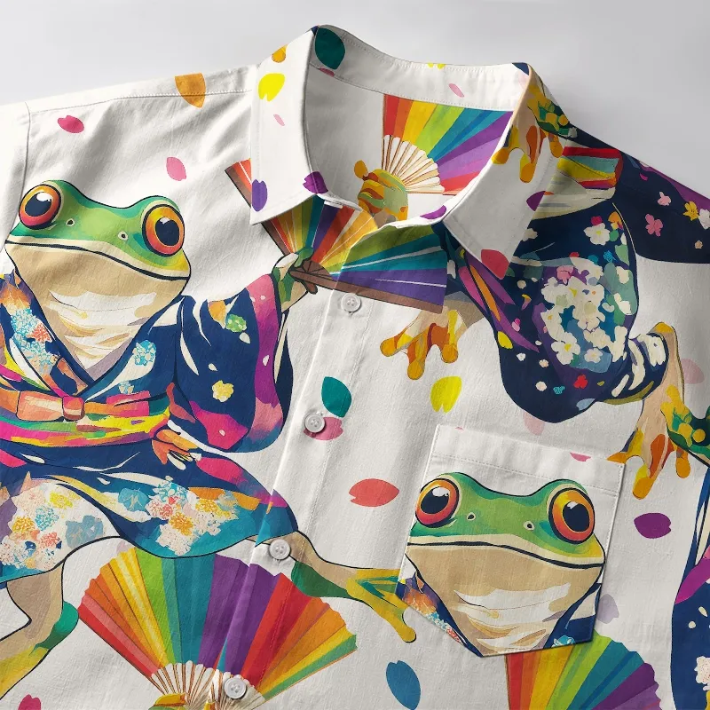 Tokyo-Tiger Pride Rainbow Dancing Frog Button-up Shirt