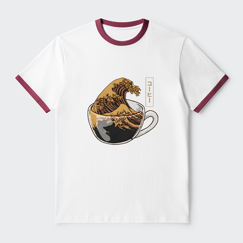 Tokyo-Tiger Coffee Wave Contrast Trim T-Shirt