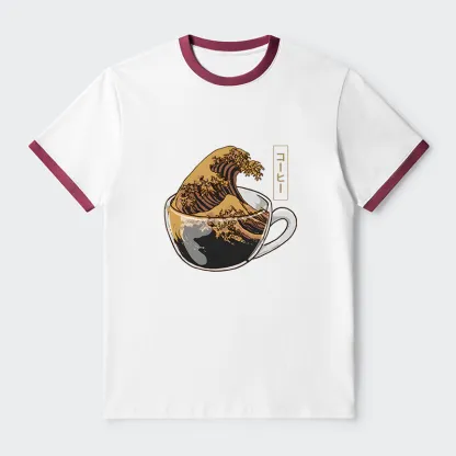 Tokyo-Tiger Coffee Wave Contrast Trim T-Shirt