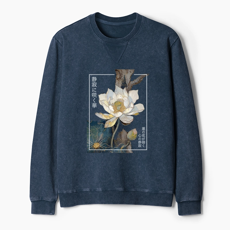 Tokyo-Tiger Blooming Lotus Japan Washed Terry Sweatshirt