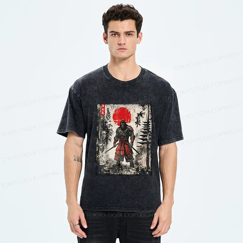 Tokyo-Tiger Bigfoot Japanese Samurai Washed T-Shirt