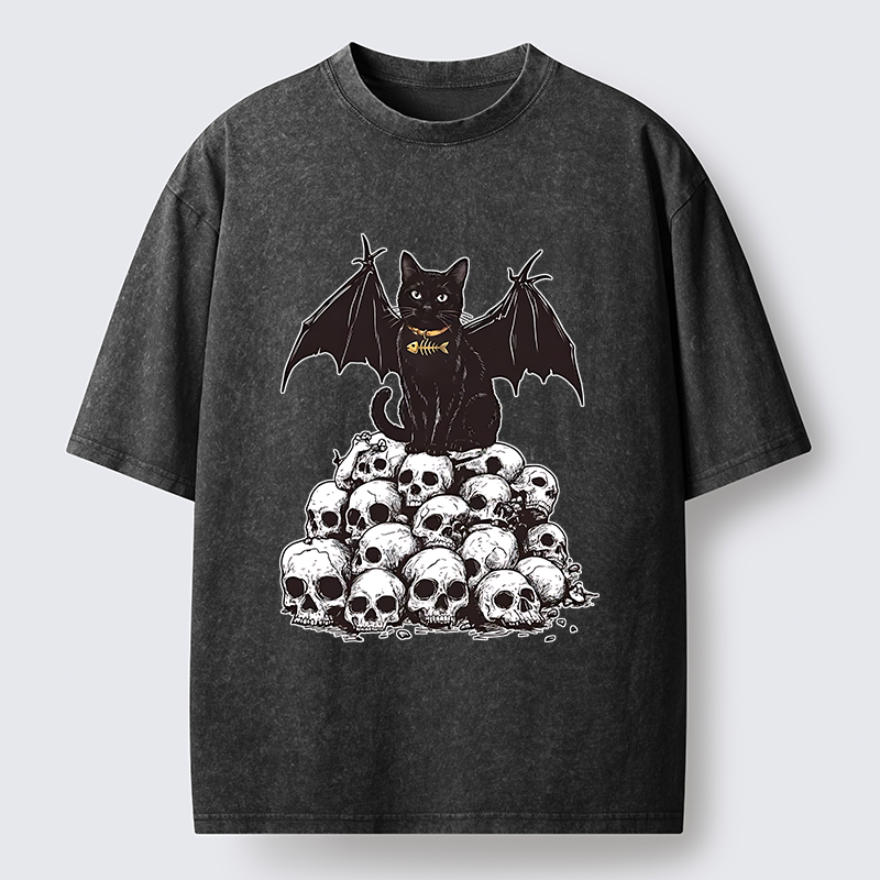 Tokyo-Tiger Skull Bat Cat Washed T-Shirt