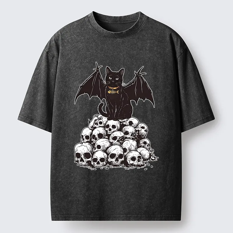 Tokyo-Tiger Skull Bat Cat Washed T-Shirt