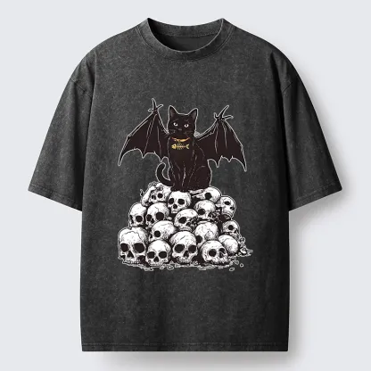 Tokyo-Tiger Skull Bat Cat Washed T-Shirt