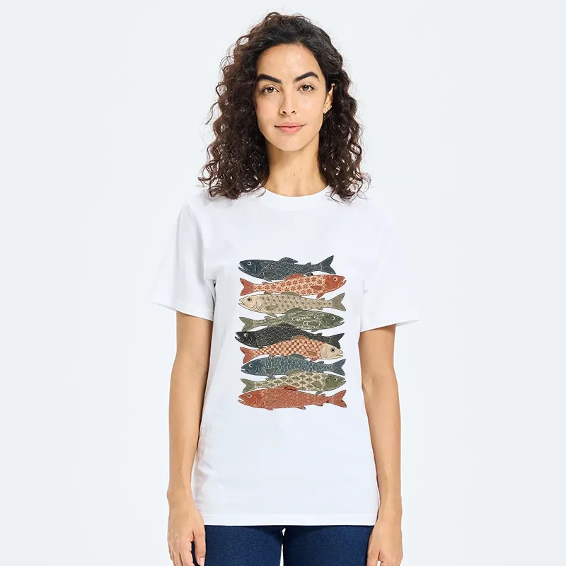 Tokyo-Tiger Patterned Stack Fish Japanese Block Print Classic T-Shirt