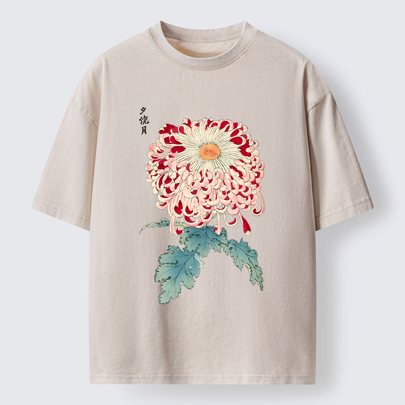 Tokyo‑Tiger Vintage Chrysanthemum Art Washed T‑Shirt Sale