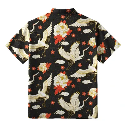 Tokyo-Tiger Celestial Cranes And Blossoms Button-up Shirt