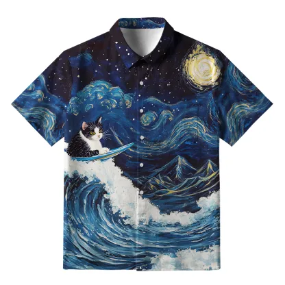 Tokyo-Tiger The Great Wave Off Cat Button-up Shirt