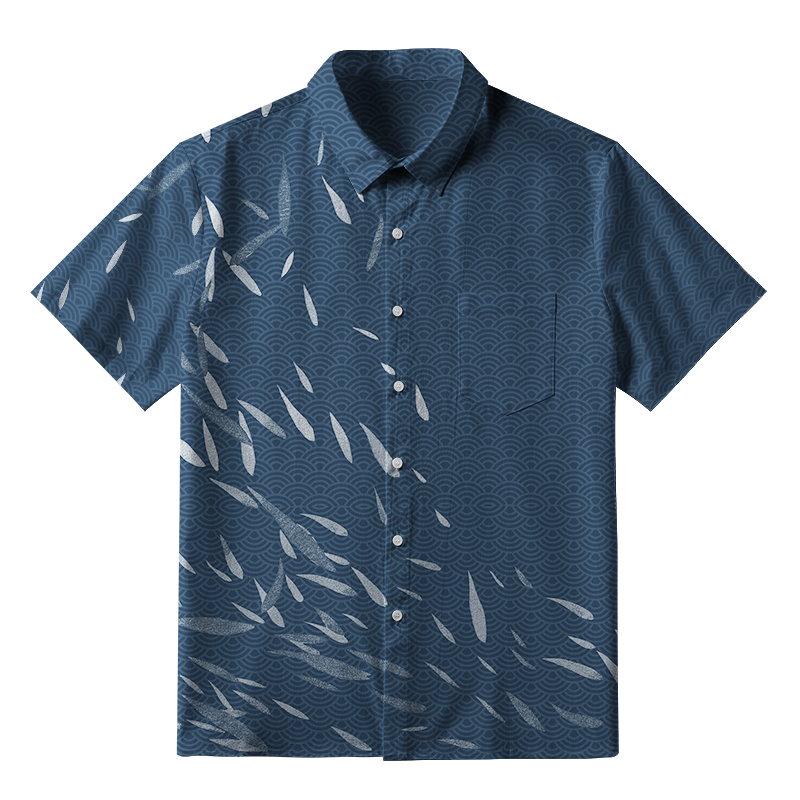 Tokyo-Tiger Falling Leaves And Ripples Button-up Shirt