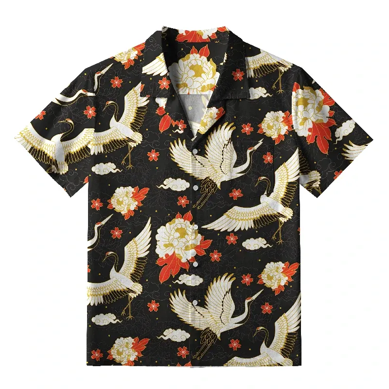 Tokyo-Tiger Celestial Cranes And Blossoms Aloha Hawaiian Shirt Sale