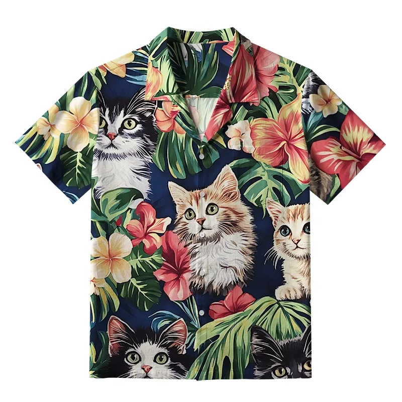 Tokyo-Tiger Cats With Tropical Floral Hawaiian Shirt
