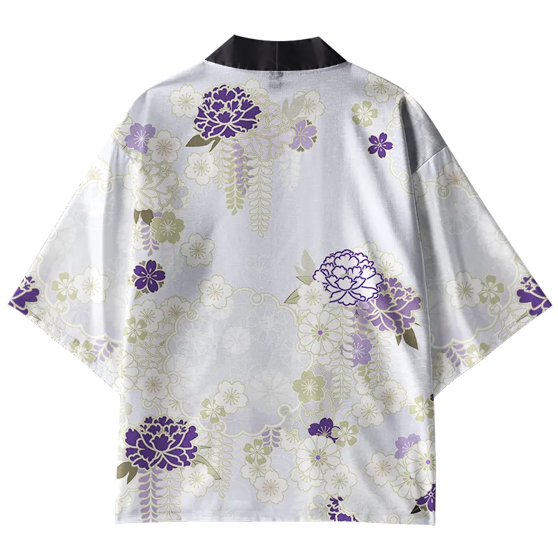 Tokyo-Tiger Line Flower Pattern Kimono Cardigan