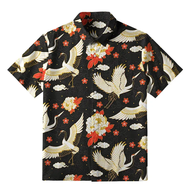 Tokyo-Tiger Celestial Cranes And Blossoms Button-up Shirt Sale