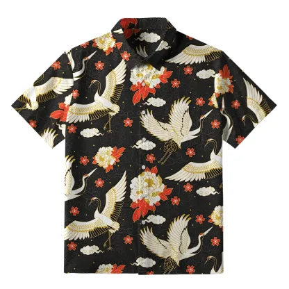 Tokyo-Tiger Celestial Cranes And Blossoms Button-up Shirt