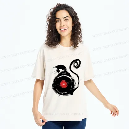 Tokyo-Tiger Vinyl Cat Silhouette Washed T-Shirt