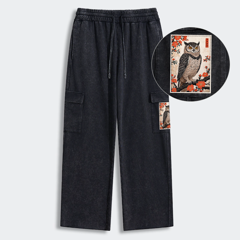 Tokyo-Tiger Vintage Japanese Owl Washed Utility Sweatpants