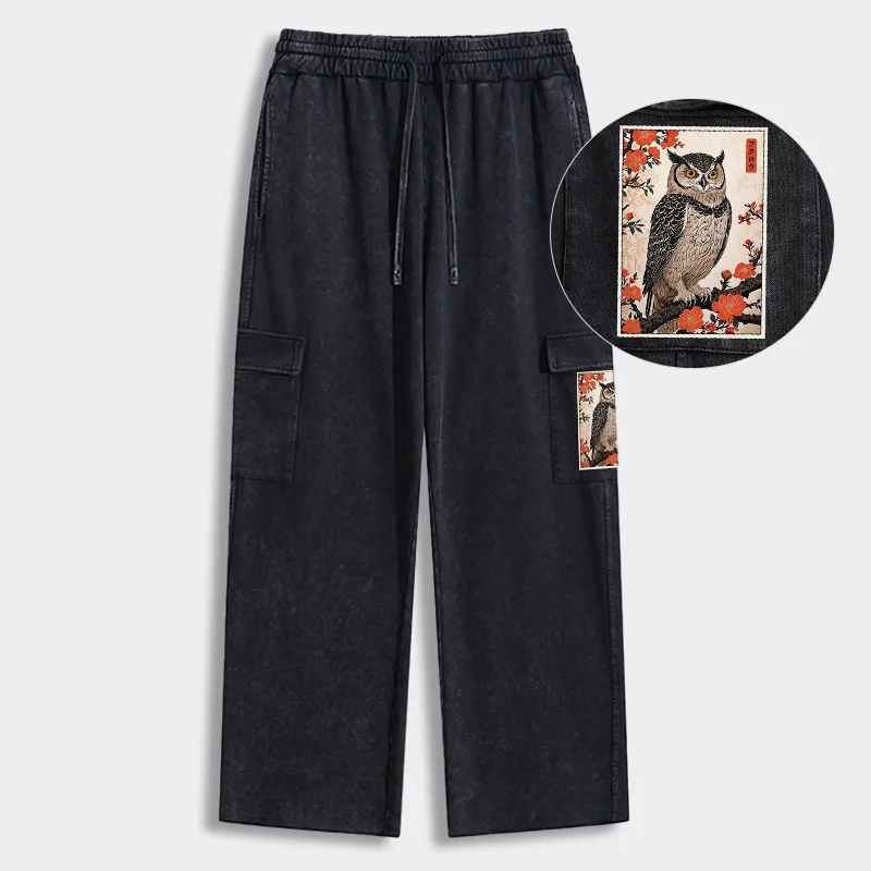 Tokyo-Tiger Vintage Japanese Owl Washed Utility Sweatpants