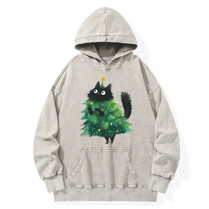 Tokyo-Tiger Christmas Tree Cat Japan Washed Hoodie
