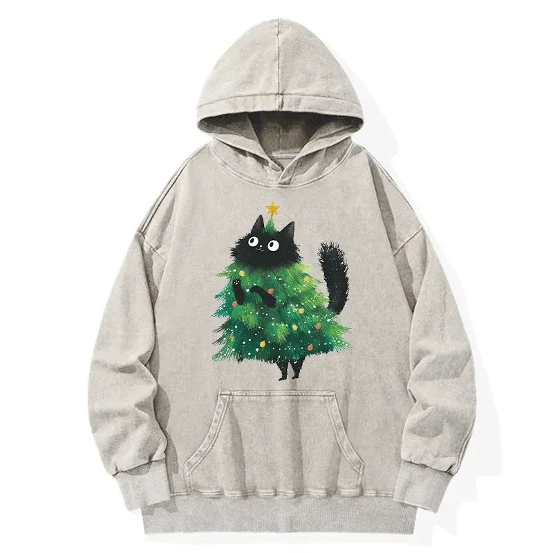 Tokyo-Tiger Christmas Tree Cat Japan Washed Hoodie