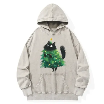 Tokyo-Tiger Christmas Tree Cat Japan Washed Hoodie