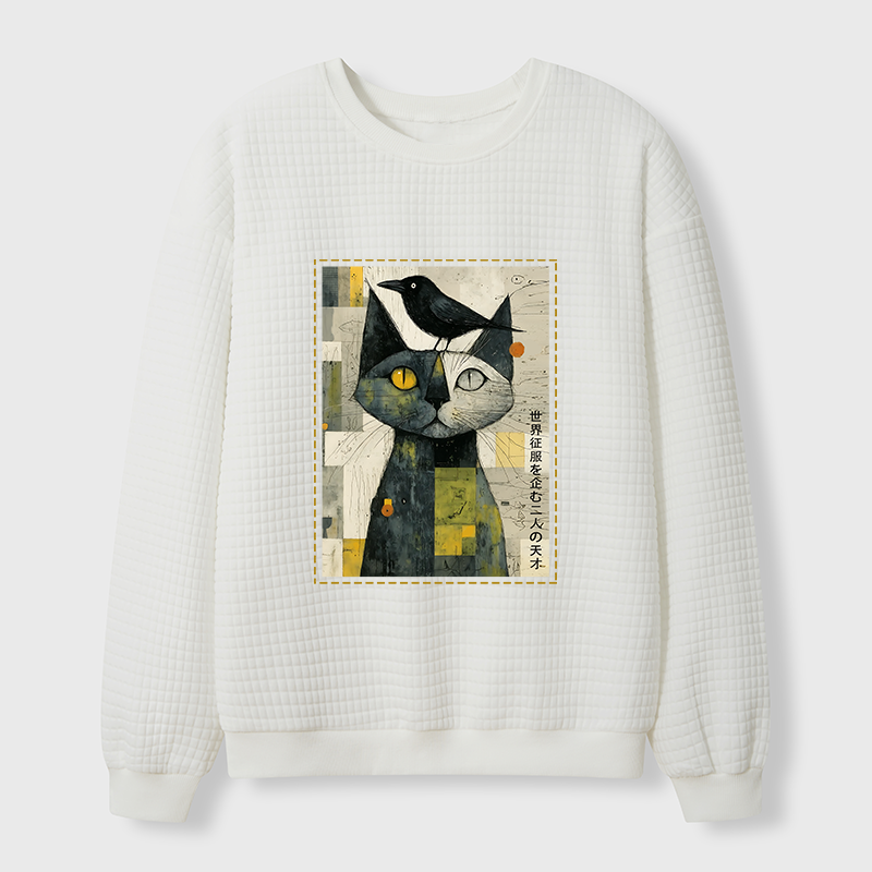 Tokyo-Tiger The Cat And The Crow Are Planning To Rule The World Waffle Sweatshirt