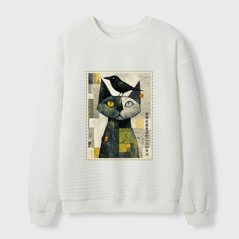 Tokyo-Tiger The Cat And The Crow Are Planning To Rule The World Waffle Sweatshirt