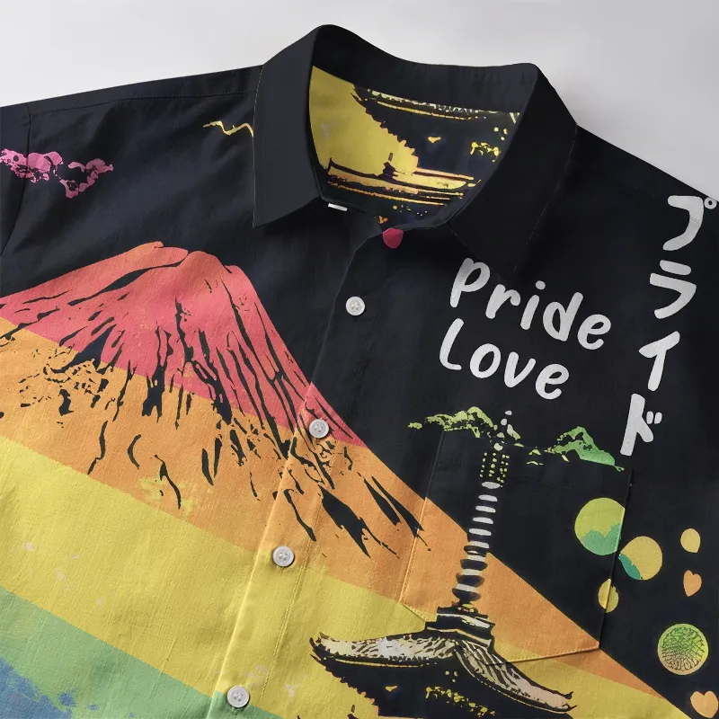 Tokyo-Tiger Pride Rainbow Mt. Fuji Landscape Button-up Shirt