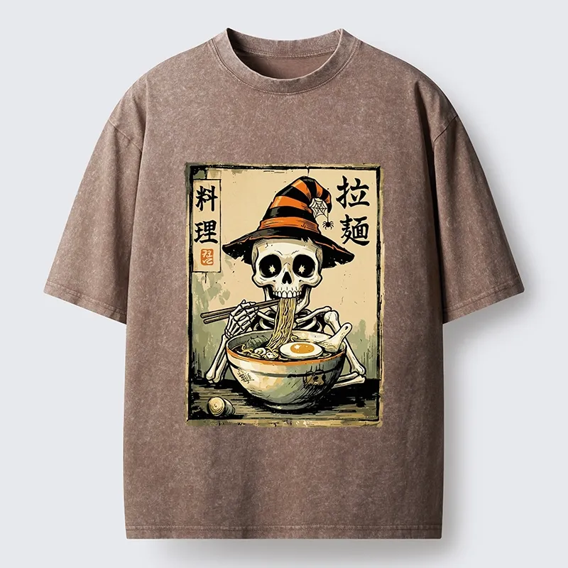 Tokyo‑Tiger Funny Skull Ramen Washed T‑Shirt