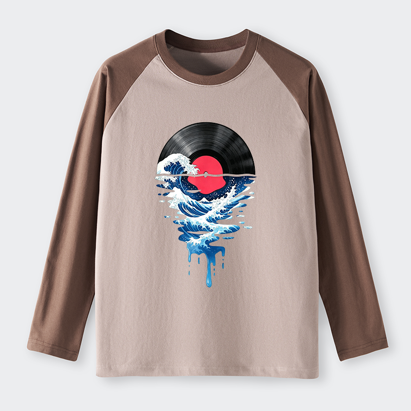 Tokyo-Tiger Vinyl Records And Waves Raglan Long Sleeve T-shirt