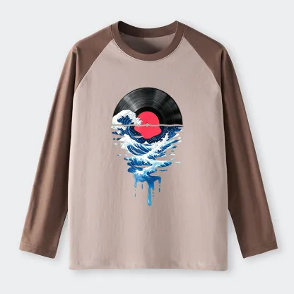 Tokyo-Tiger Vinyl Records And Waves Raglan Long Sleeve T-shirt