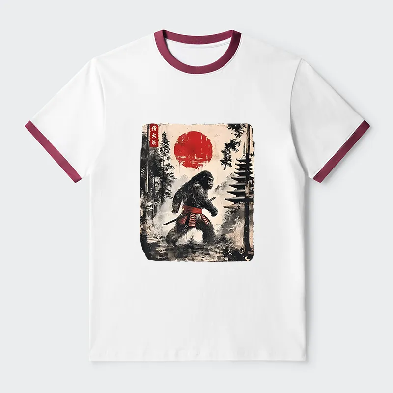 Tokyo-Tiger Japanese Samurai Bigfoot Contrast Trim T-Shirt