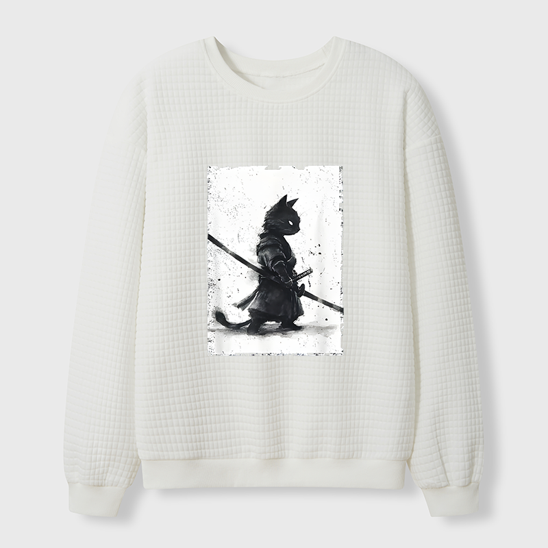 Tokyo-Tiger Retro Cat Samurai Japanese Waffle Sweatshirt