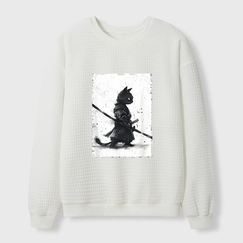 Tokyo-Tiger Retro Cat Samurai Japanese Waffle Sweatshirt