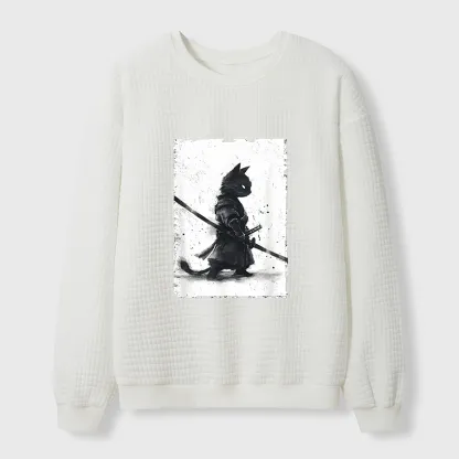 Tokyo-Tiger Retro Cat Samurai Japanese Waffle Sweatshirt