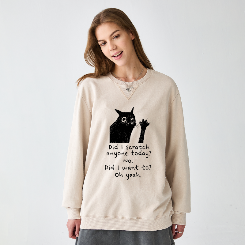 Tokyo-Tiger Black Cat Scratches People Washed Terry Sweatshirt