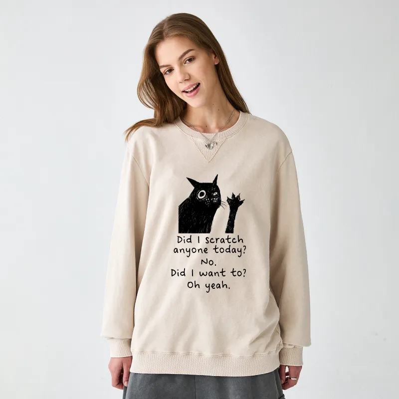 Tokyo-Tiger Black Cat Scratches People Washed Terry Sweatshirt