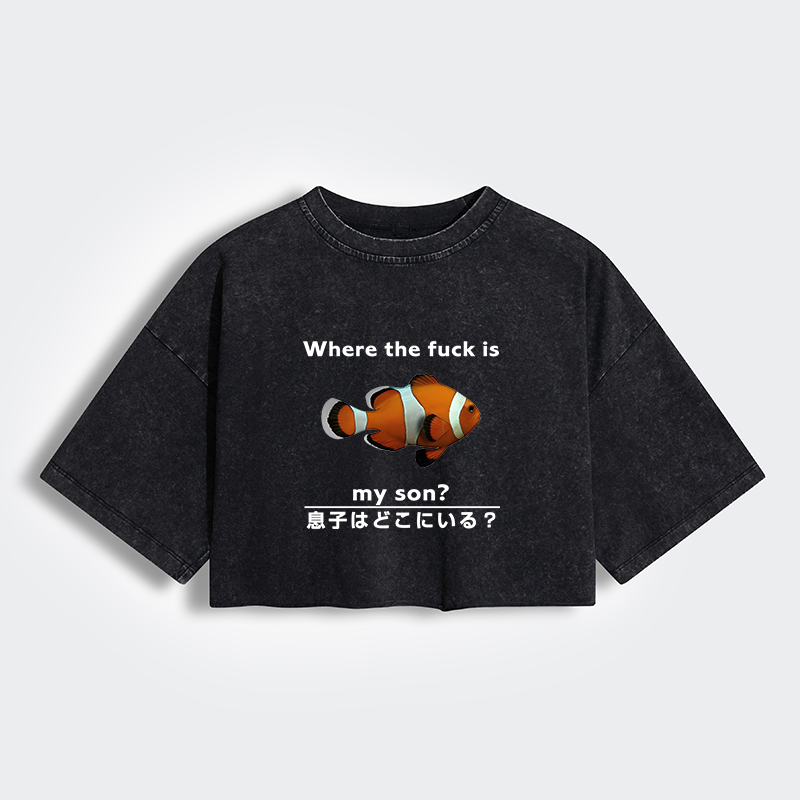 Tokyo-Tiger Fish Looking For Son Women's Washed Crop T-Shirt