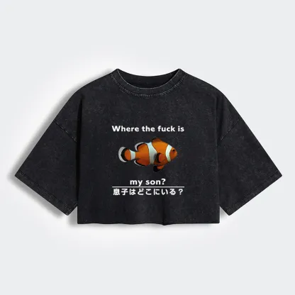 Tokyo-Tiger Fish Looking For Son Women's Washed Crop T-Shirt