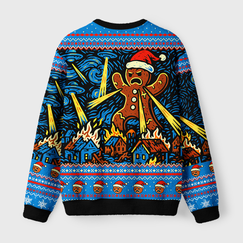 Tokyo-Tiger Gingerbread Man Causes Disruption Fuzzy Christmas Ugly Sweatshirt