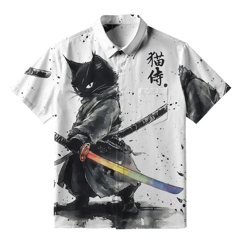 Tokyo-Tiger Cat Holding A Rainbow Sword Button-up Shirt