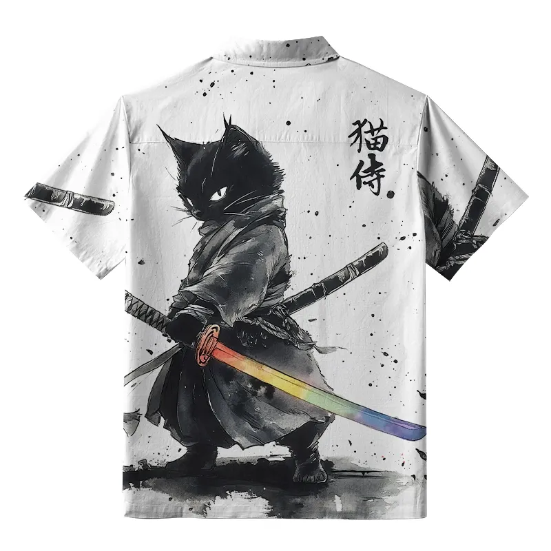 Tokyo-Tiger Cat Holding A Rainbow Sword Button-up Shirt